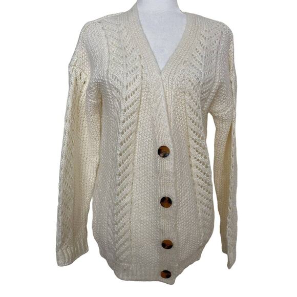 CENY Grandpa Mixed Cable Knit Cardigan Sweater Size Small in Natural/Ivory NWT - Picture 1 of 8